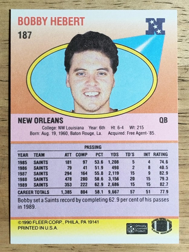 1990 Fleer #187 Bobby Hebert
