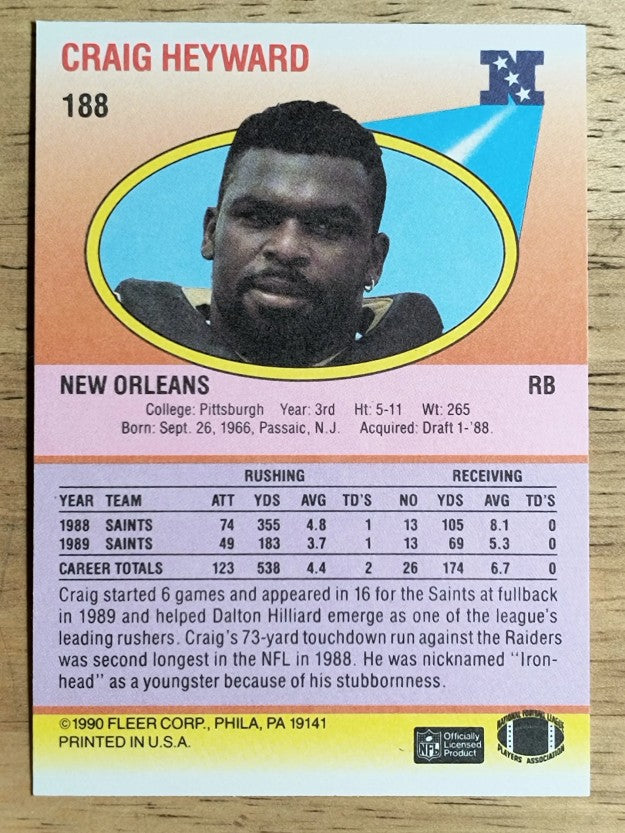 1990 Fleer #188 Craig Heyward