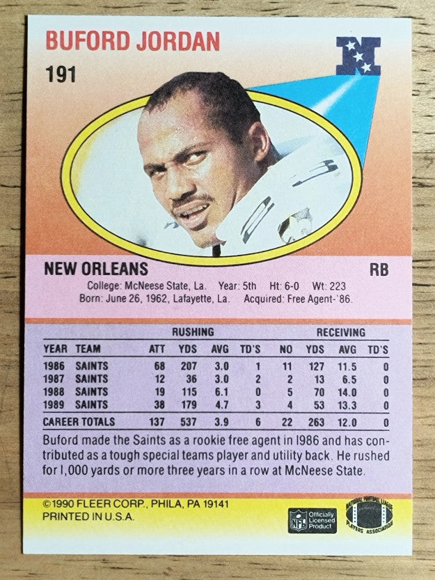 1990 Fleer #191 Buford Jordan