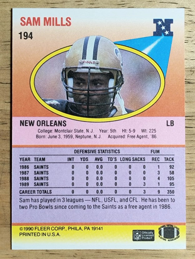 1990 Fleer #194 Sam Mills