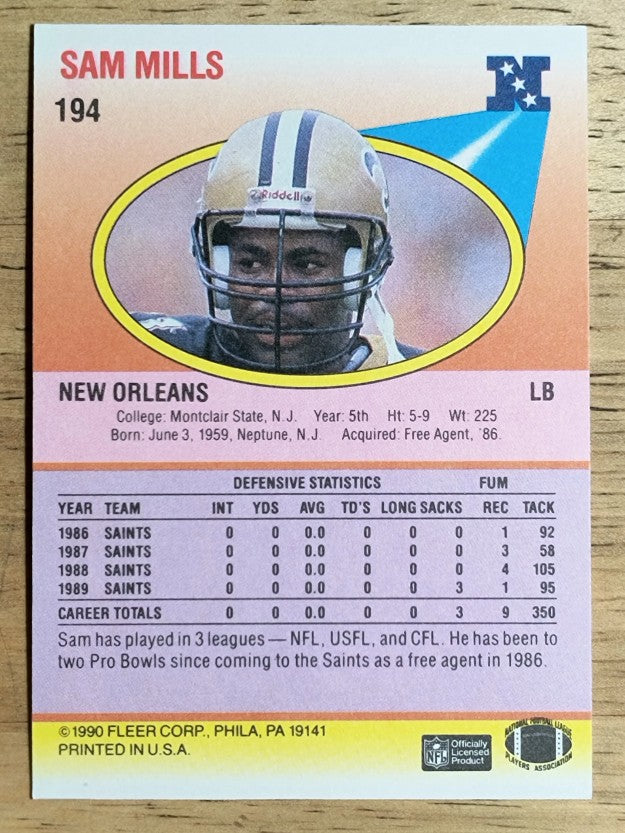 1990 Fleer #194 Sam Mills
