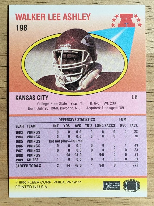 1990 Fleer #198 Walker Lee Ashley RC