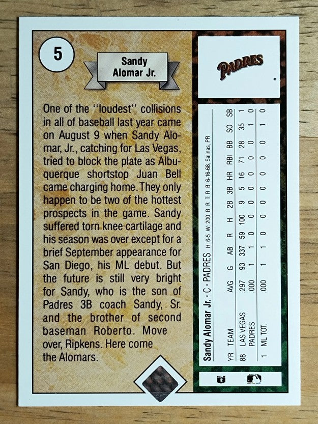 1989 Upper Deck #5 Sandy Alomar Jr. RC