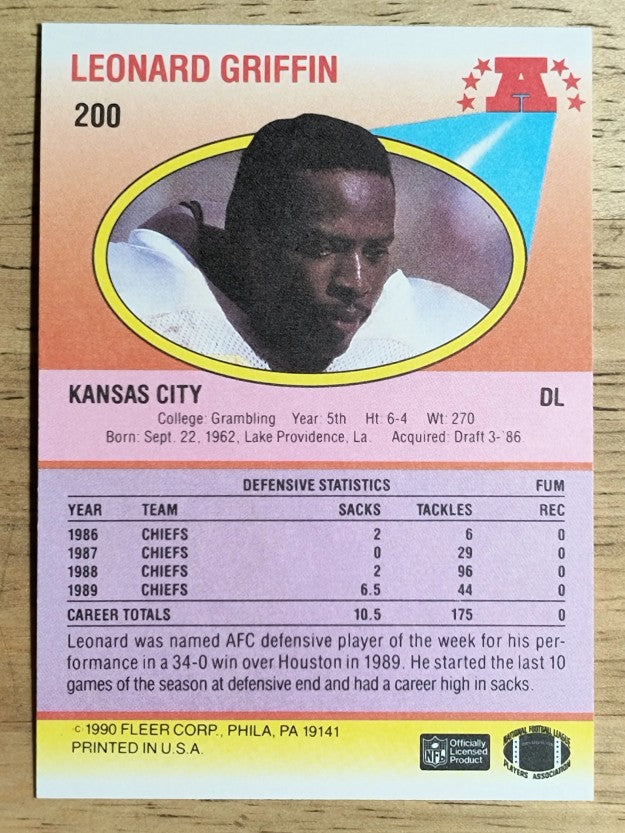 1990 Fleer #200 Leonard Griffin RC