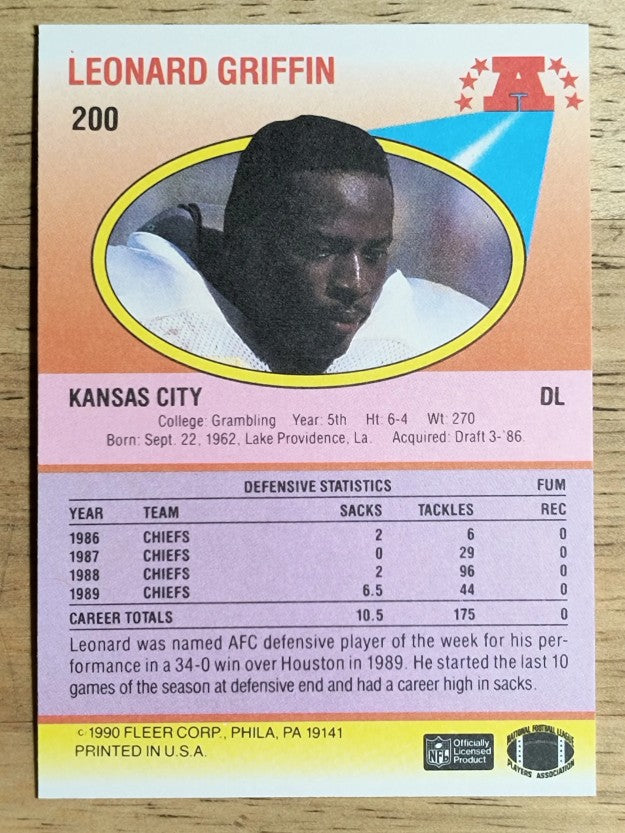 1990 Fleer #200 Leonard Griffin RC