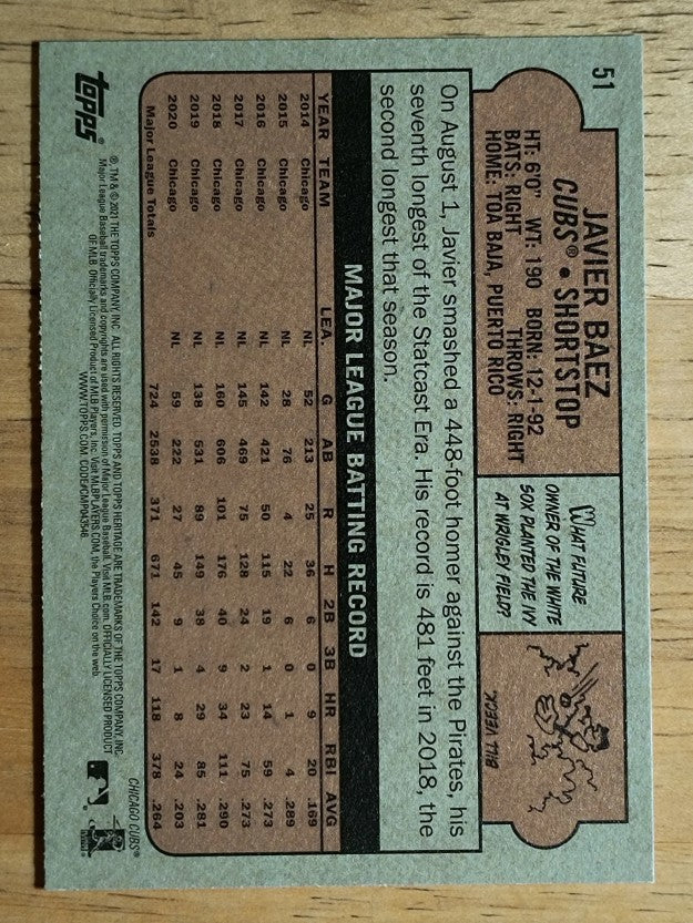 2021 Topps Heritage #51 Javier Baez