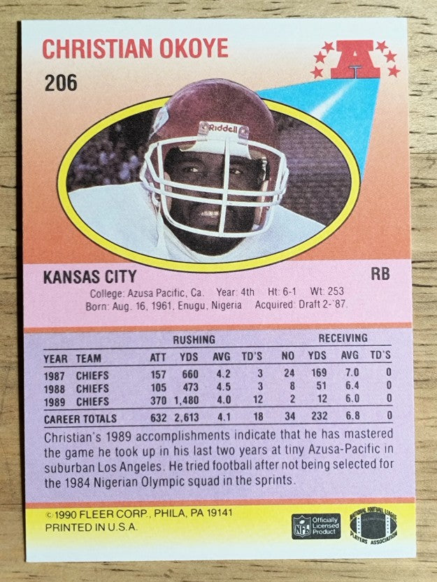 1990 Fleer #206 Christian Okoye