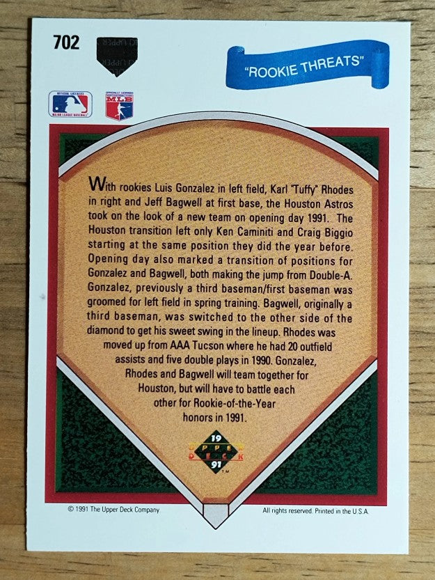 1991 Upper Deck #702 Luis Gonzalez/Karl Rhodes/Jeff Bagwell