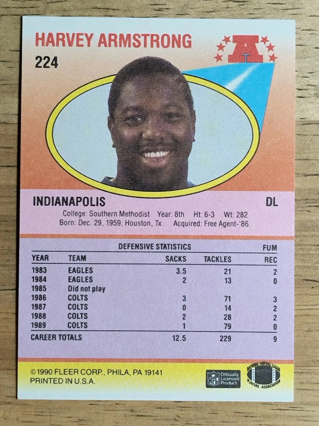1990 Fleer #224 Harvey Armstrong RC