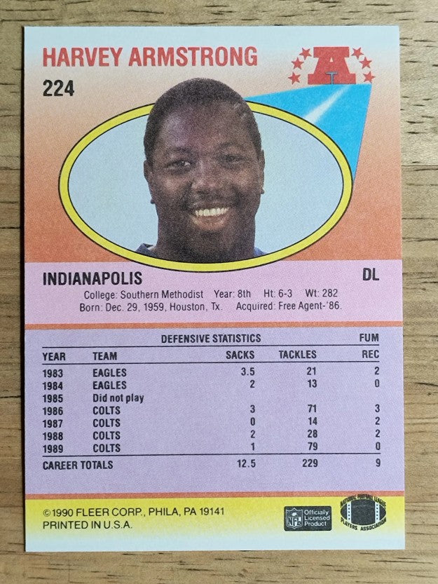 1990 Fleer #224 Harvey Armstrong RC