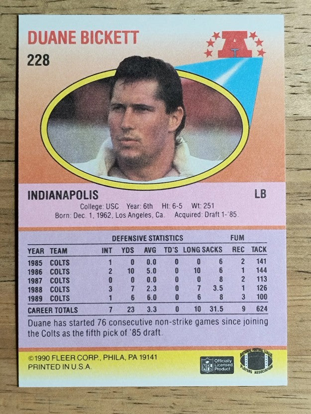 1990 Fleer #228 Duane Bickett