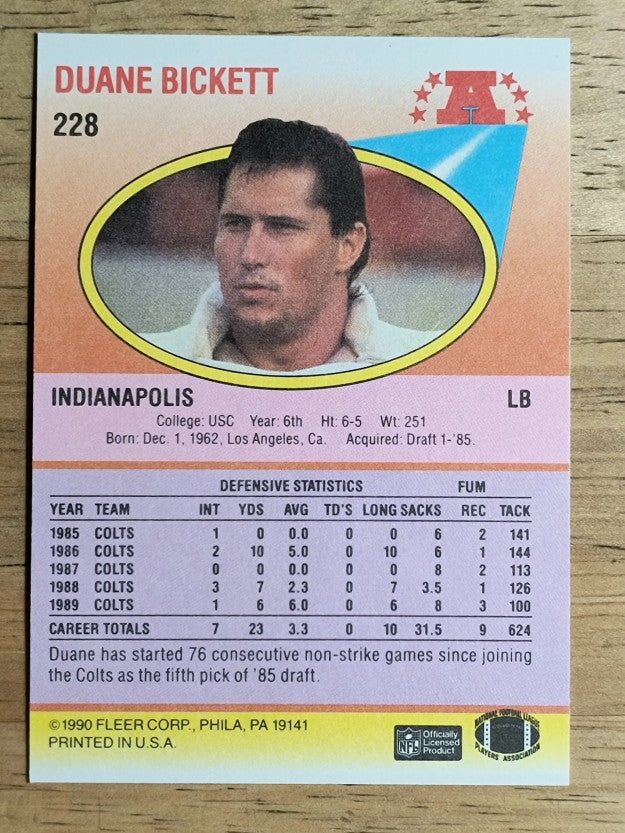 1990 Fleer #228 Duane Bickett
