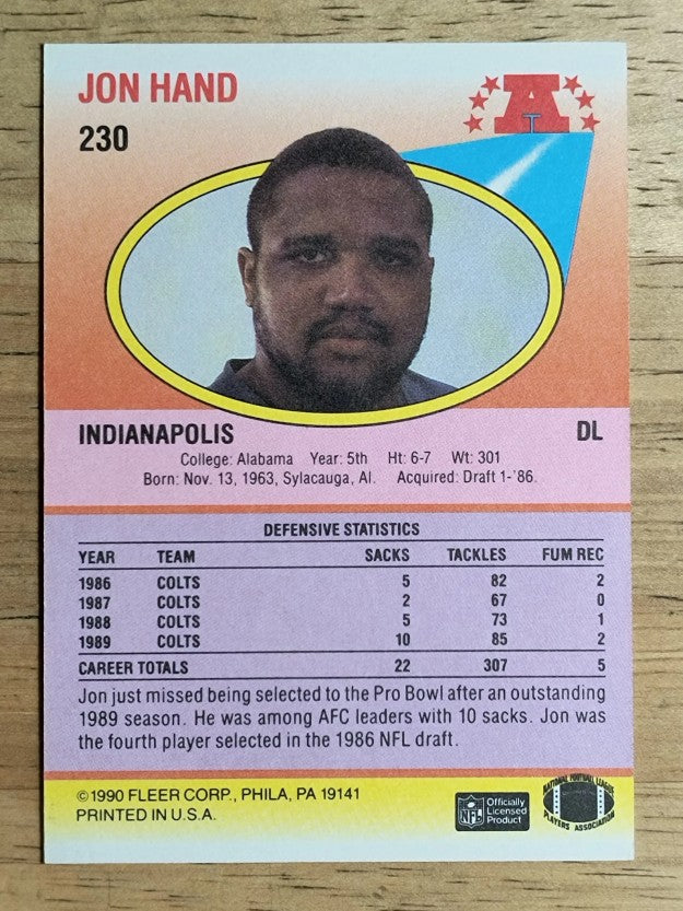 1990 Fleer #230 Jon Hand
