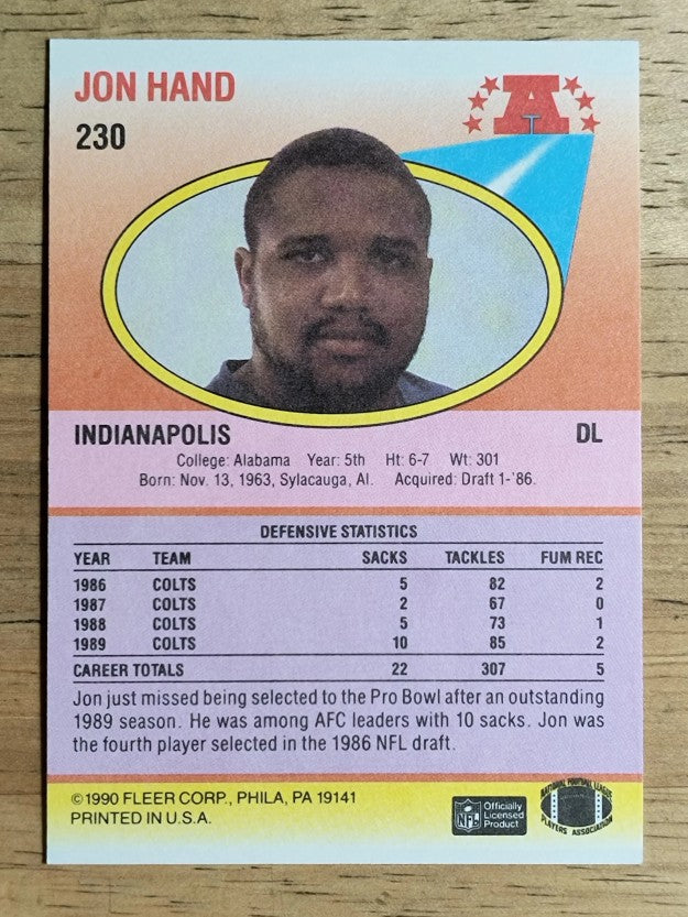 1990 Fleer #230 Jon Hand