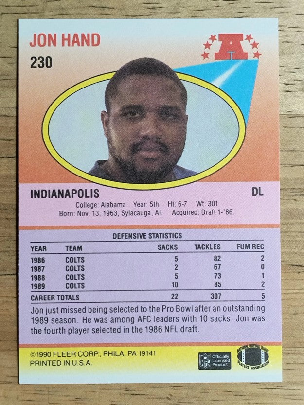 1990 Fleer #230 Jon Hand