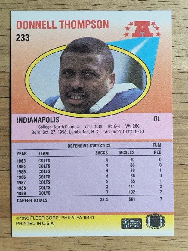 1990 Fleer #233 Donnell Thompson