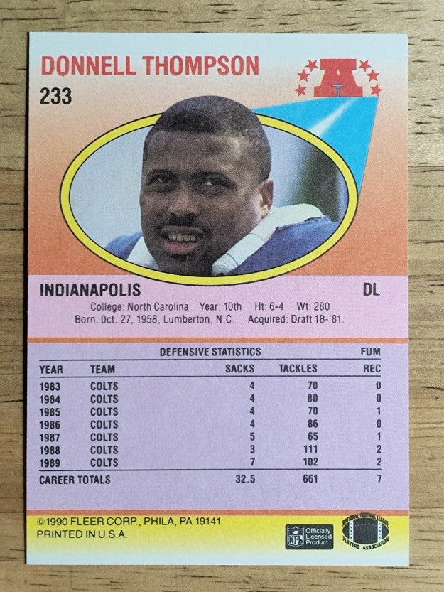 1990 Fleer #233 Donnell Thompson
