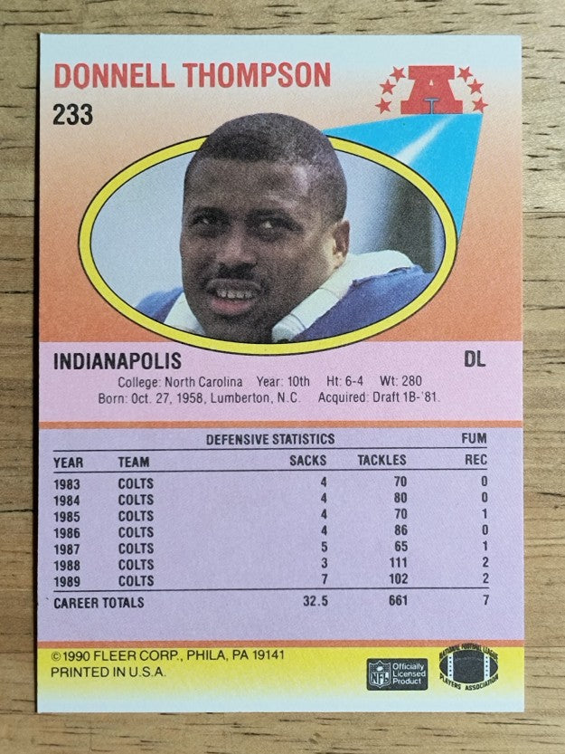 1990 Fleer #233 Donnell Thompson