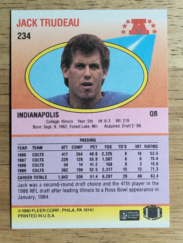 1990 Fleer #234 Jack Trudeau