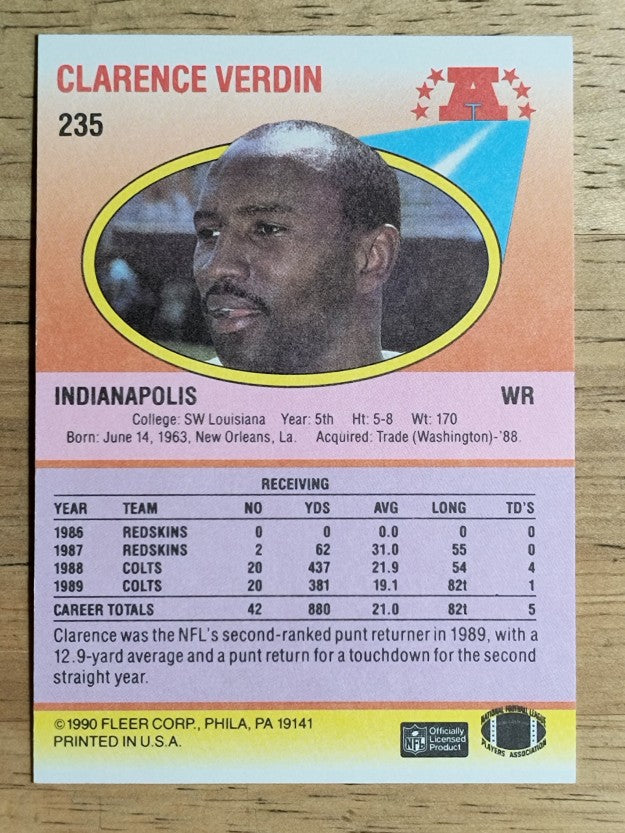 1990 Fleer #235 Clarence Verdin