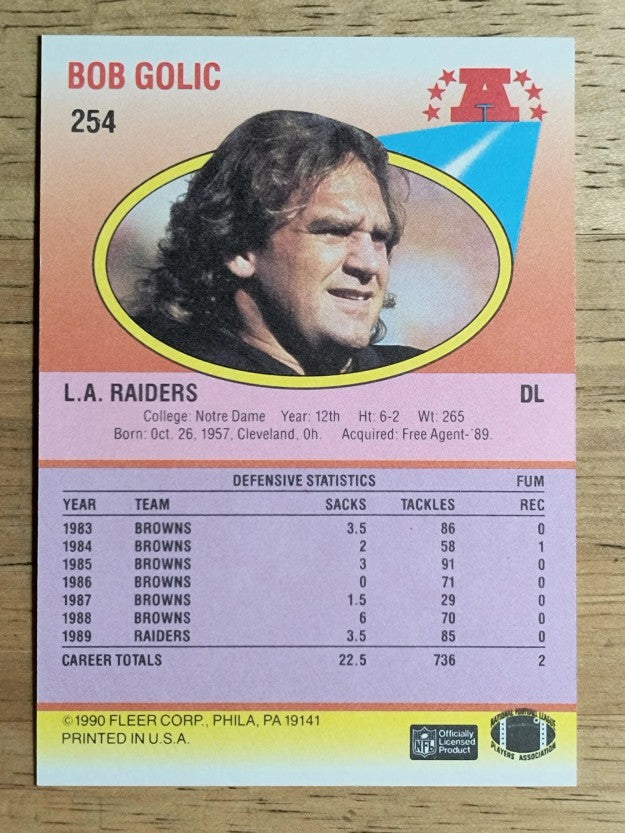 1990 Fleer #254 Bob Golic