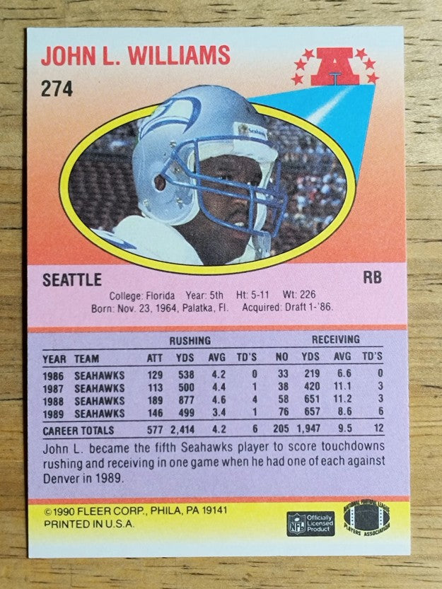 1990 Fleer #274 John L. Williams