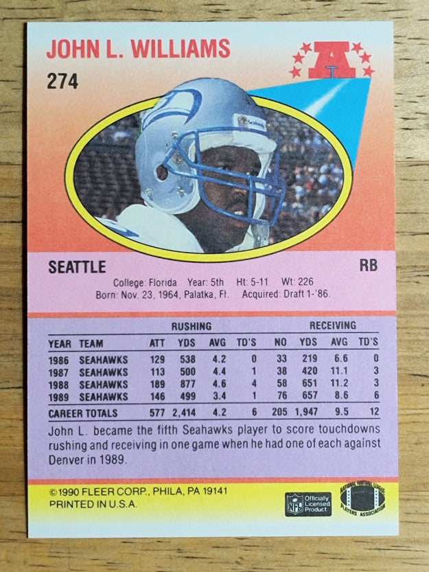 1990 Fleer #274 John L. Williams