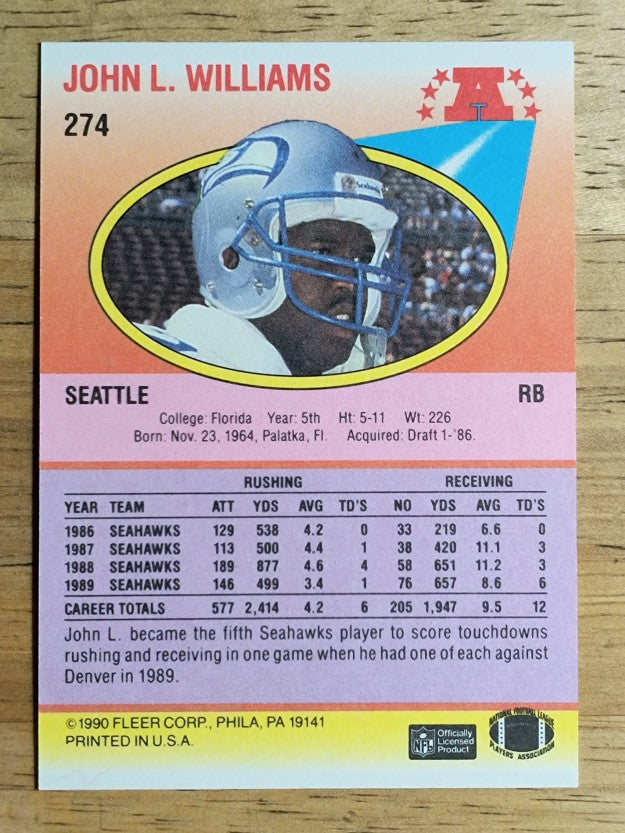 1990 Fleer #274 John L. Williams