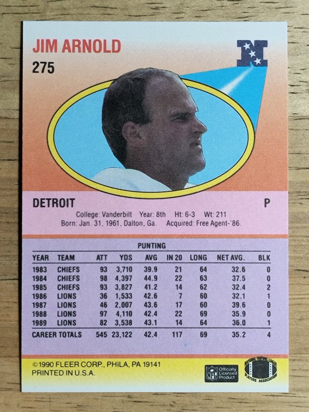 1990 Fleer #275 Jim Arnold