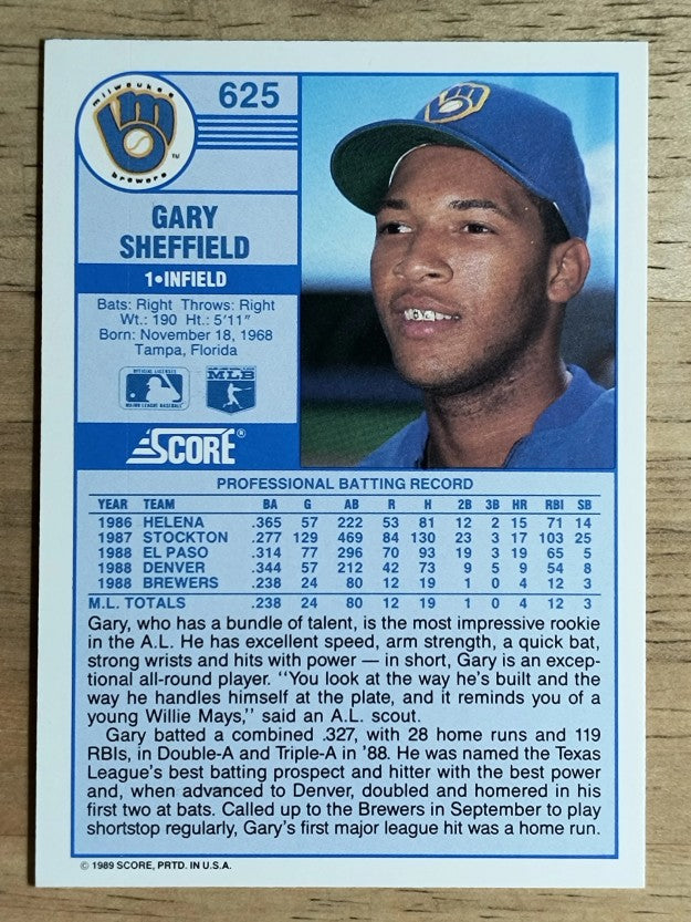 1989 Score #625 Gary Sheffield RC