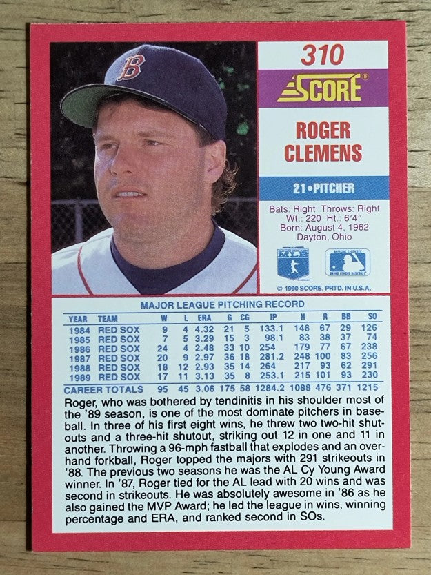 1990 Score #310 Roger Clemens