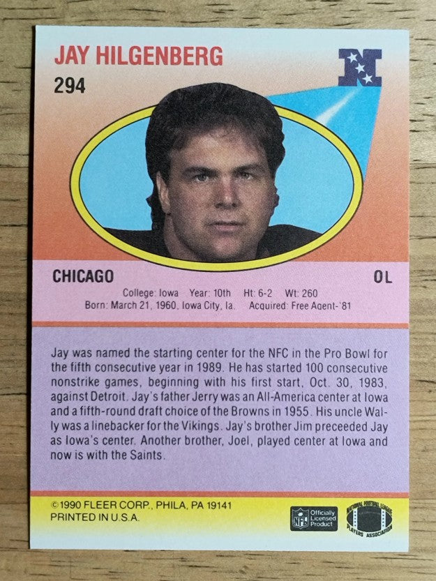 1990 Fleer #294 Jay Hilgenberg