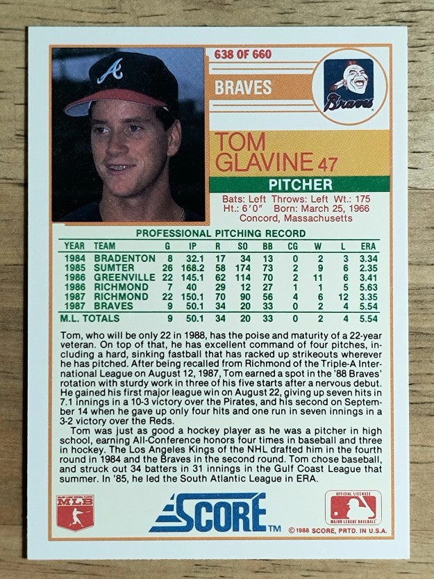 1988 Score #638 Tom Glavine RC