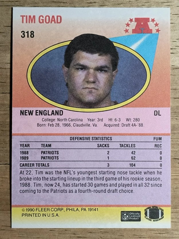 1990 Fleer #318 Tim Goad RC