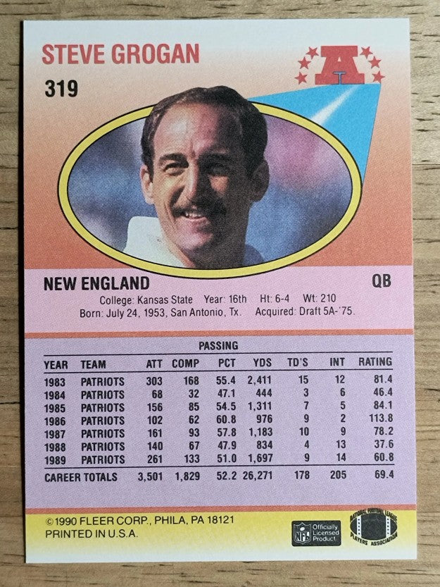 1990 Fleer #319 Steve Grogan