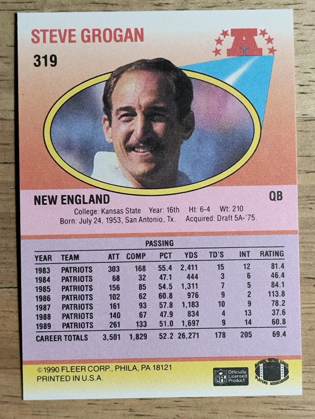 1990 Fleer #319 Steve Grogan