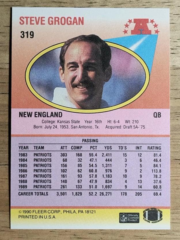 1990 Fleer #319 Steve Grogan
