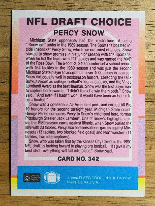 1990 Fleer #342 Percy Snow RC