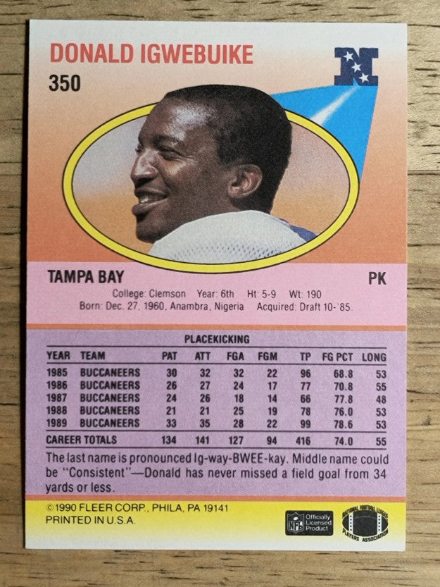 1990 Fleer #350 Donald Igwebuike