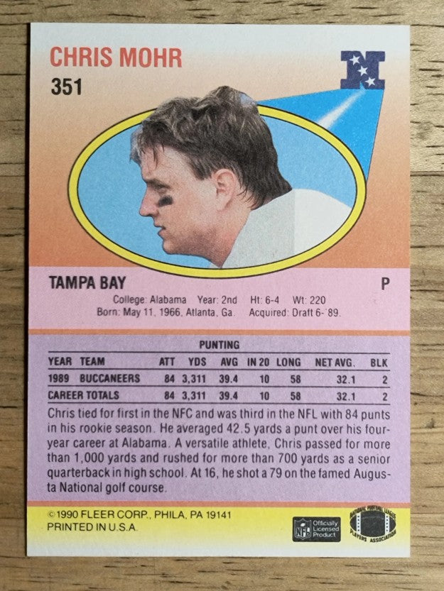 1990 Fleer #351 Chris Mohr RC