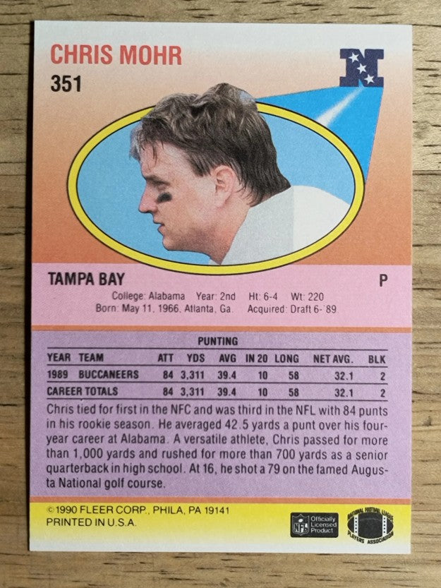1990 Fleer #351 Chris Mohr RC