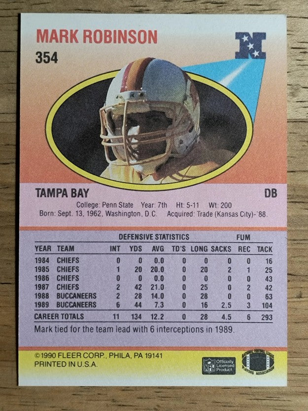 1990 Fleer #354 Mark Robinson