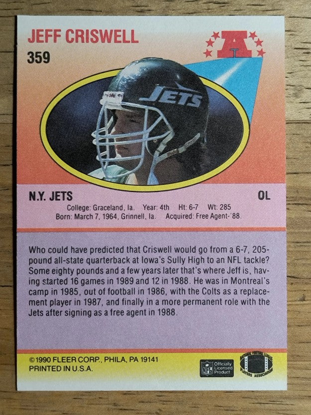 1990 Fleer #359 Jeff Criswell RC