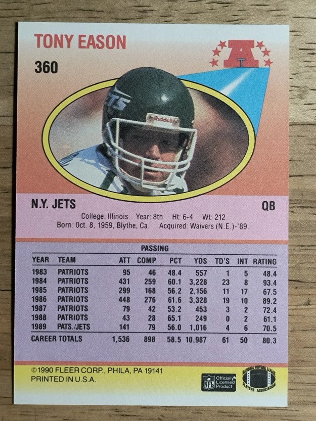 1990 Fleer #360 Tony Eason
