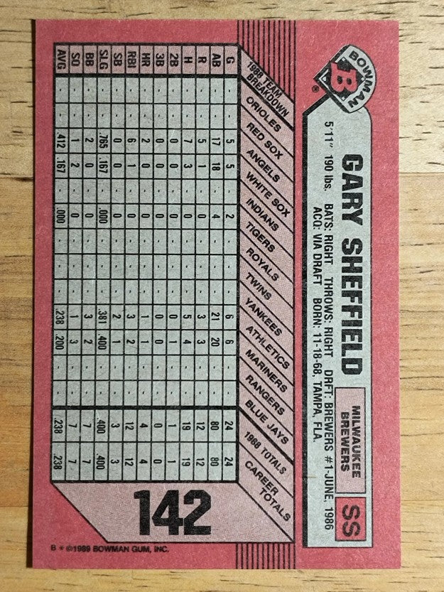 1989 Bowman #142 Gary Sheffield RC