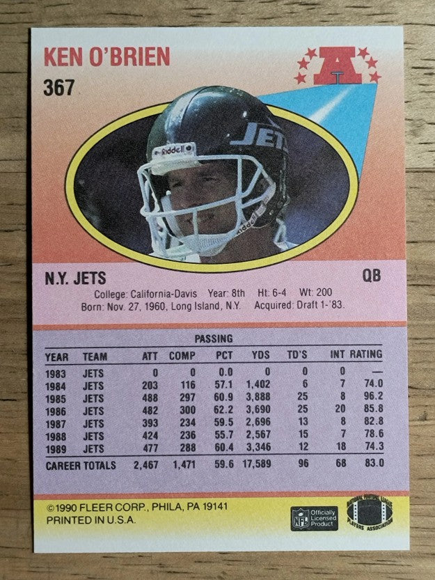 1990 Fleer #367 Ken O'Brien