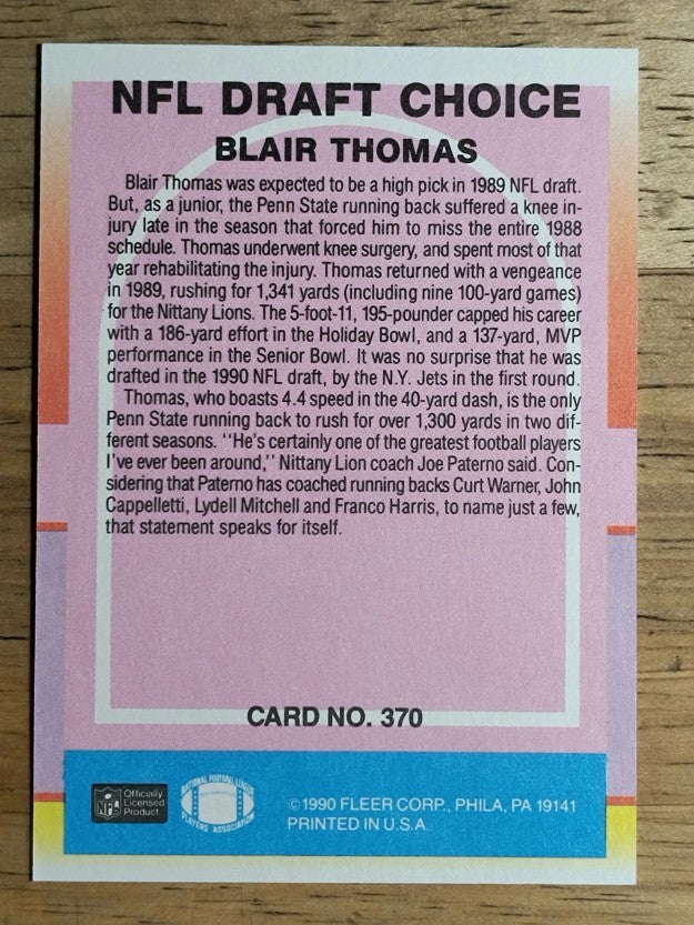 1990 Fleer #370 Blair Thomas RC