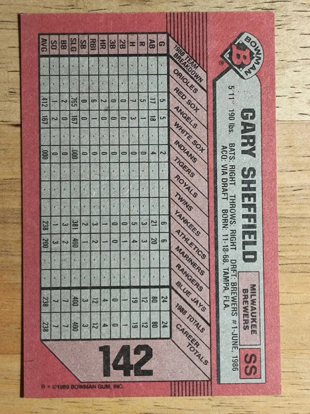 1989 Bowman #142 Gary Sheffield RC