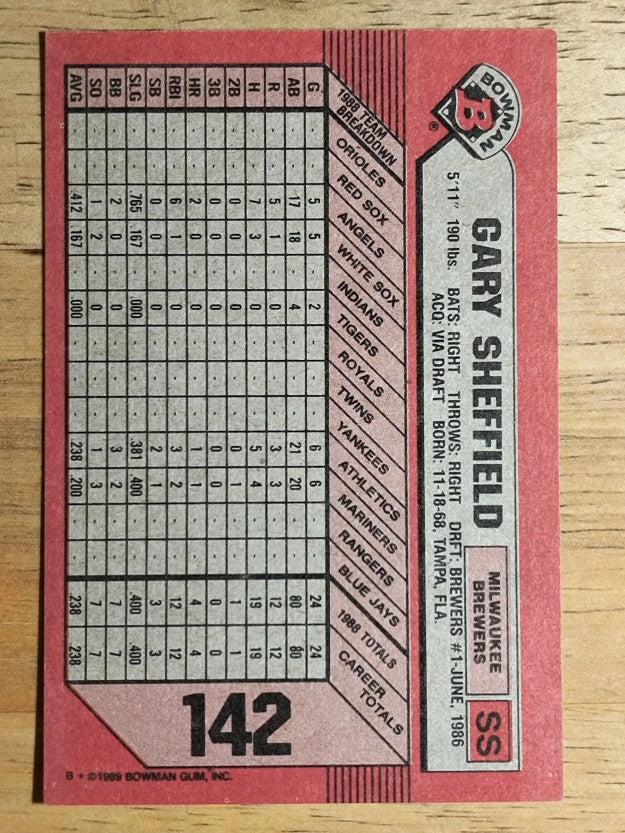 1989 Bowman #142 Gary Sheffield RC