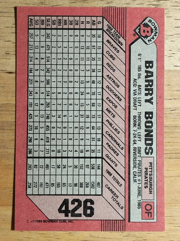 1989 Bowman #426 Barry Bonds